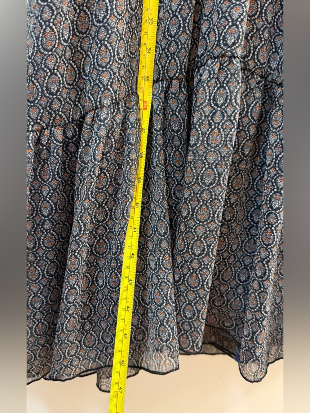 ZARA Boho Paisley Ruffle Maxi Dress Size S Blue Orange - Picture 12 of 13